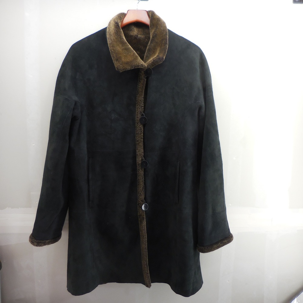 Blue Duck Mens Black Suede Shearling Sheepskin Fur Lined Coat Jacket Size M
